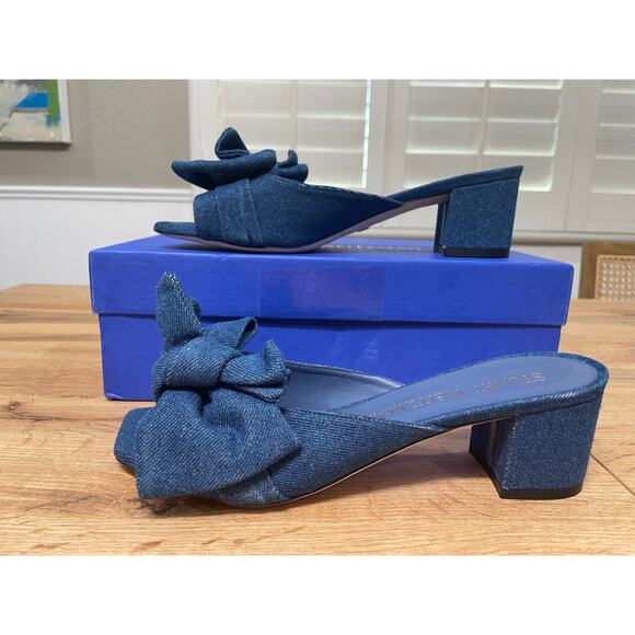 Stuart Weitzman Love Knot 50 Block Slide Vintage Denim Indigo Size 9.5 NIB - Picture 4 of 14